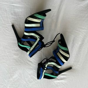 Zara Blue Black Lace Up Heel